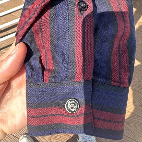 The Kooples Men’s fitted navy and red striped shirt. - Picture 3 of 5